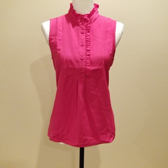 🆕️J Crew Ruffle Trim Crepe Button Blouse Hot Pink - Picture 4 of 6